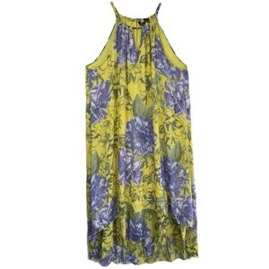 Mille Gabrielle Floral Yellow Purple Halter Hi-Low Maxi Dress